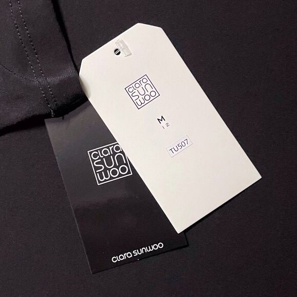 NWT Clara Sunwoo Choker V-Neckline Tunic Size Medium 3/4 Sleeve Black Lagenlook - Picture 5 of 16